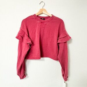 NWT 7 For All Mankind pink sweatshirt with ruffle detail size small
